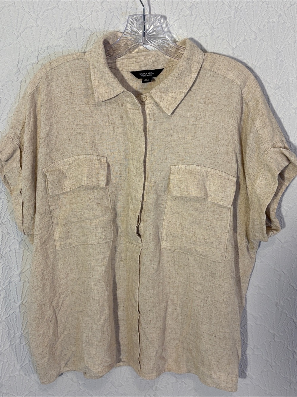 Simply Vera Vera Wang Beige Short Sleeve Button-Front Shirt